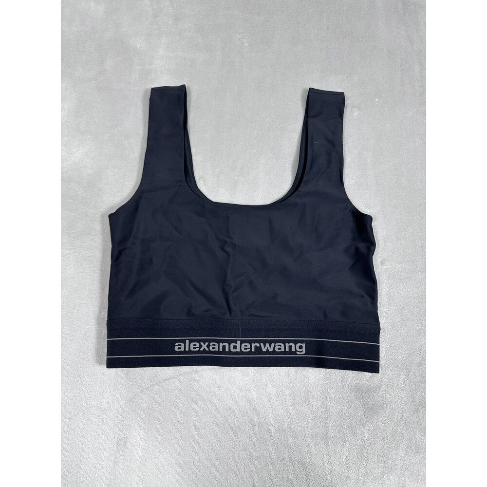 Alexander Wang‎ Black Logo Elastic Ribbed Crop Top Sports Bra